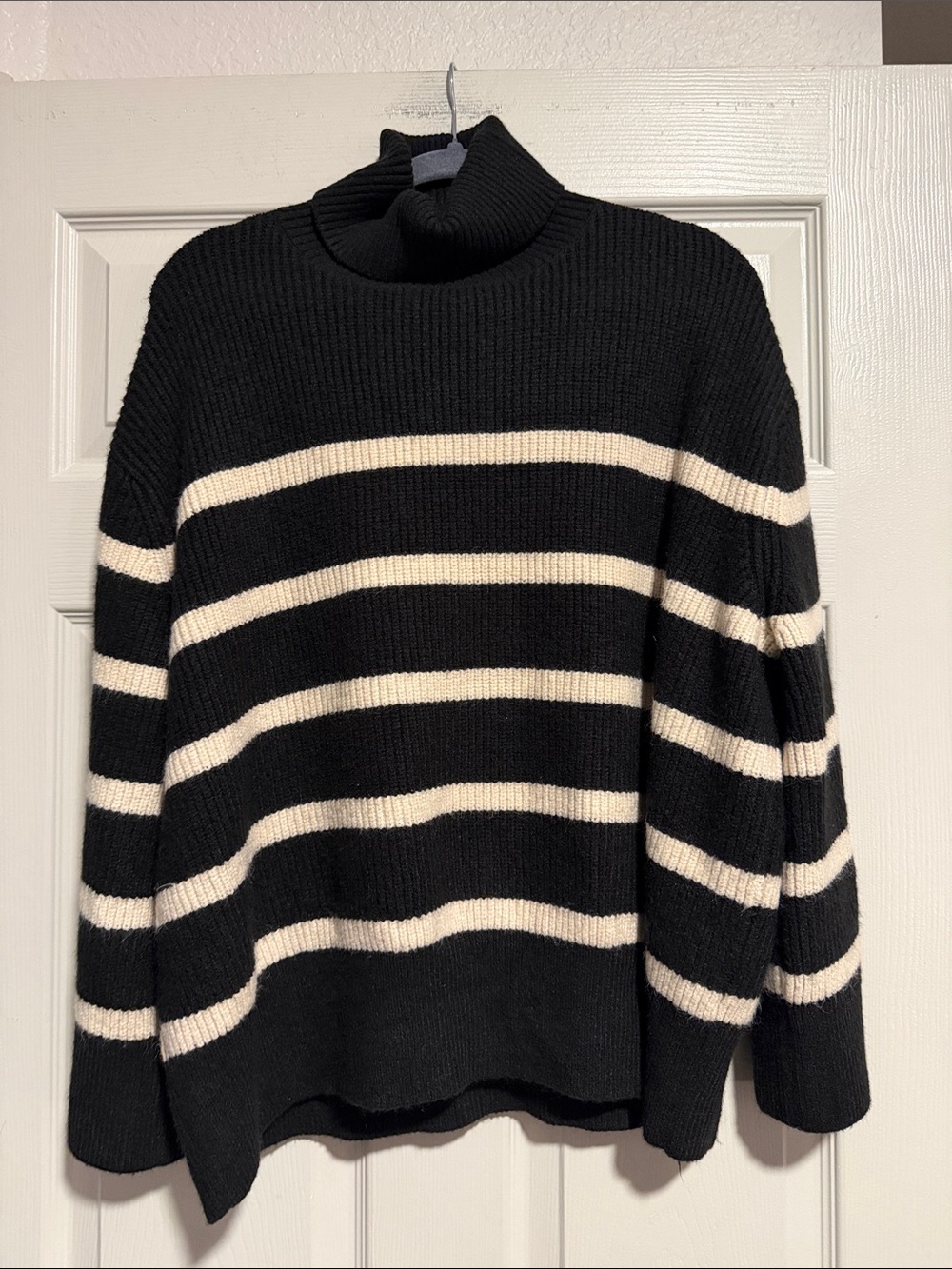 Zara Black and Cream Striped Turtleneck Sweater